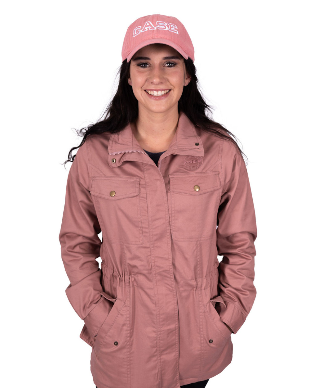 Stylish Pink Button Pockets Fine Cotton Filled Parka Winter main image 0